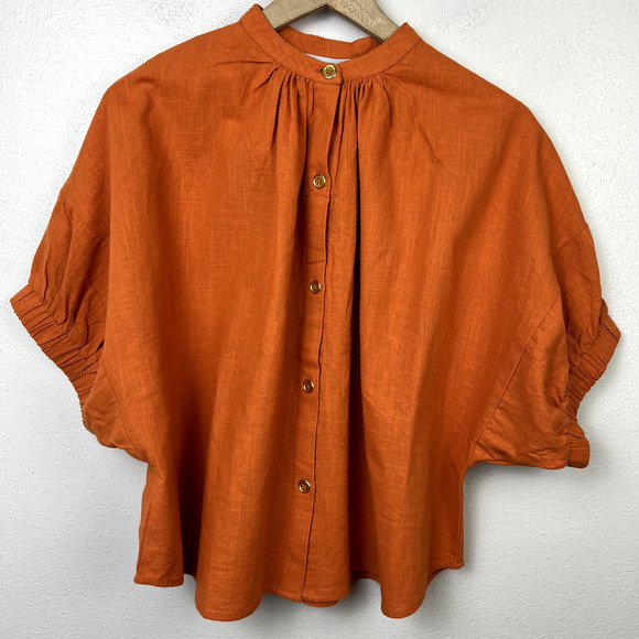Never A Wallflower Women's Size XS Orange High Neck Cotton Short Sleeve Top - Picture 1 of 12